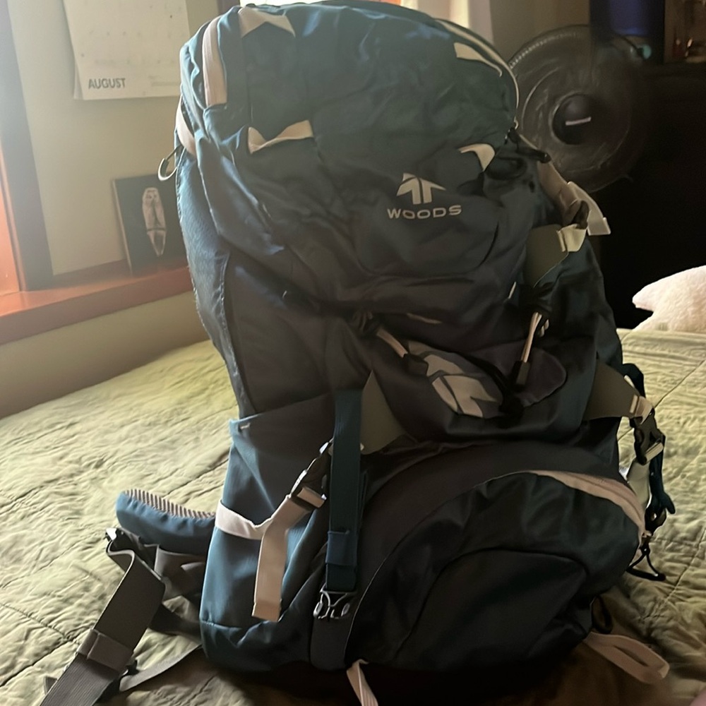 Woods large camping backpack with internal frame, new